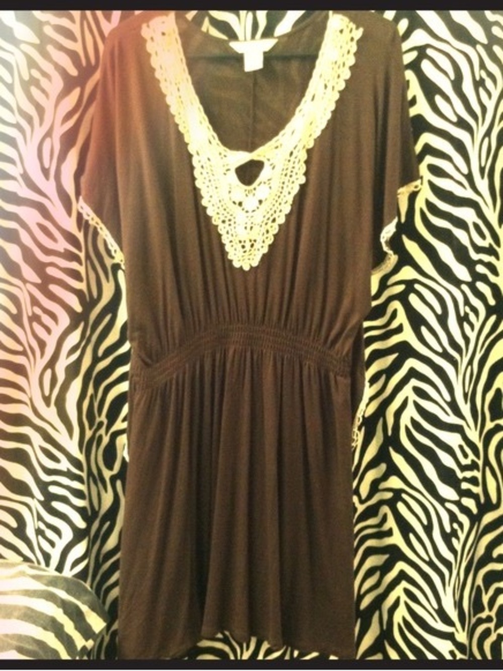 Coach Brown Midi Dress with Cream Crochet Trim